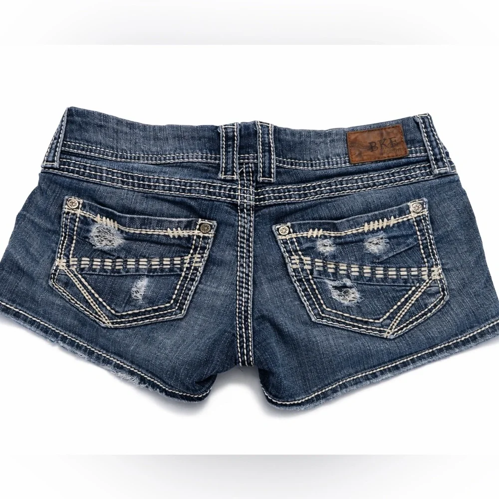 BKE Sabrina Y2K Distressed Denim Shorts Size 28 | Thick Stitch | Low Rise - Picture 2 of 5